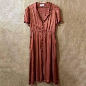 WeWoreWhat | Camp Collar Satin Shirtdress Puff Sleeve Button Midi Dress Size L